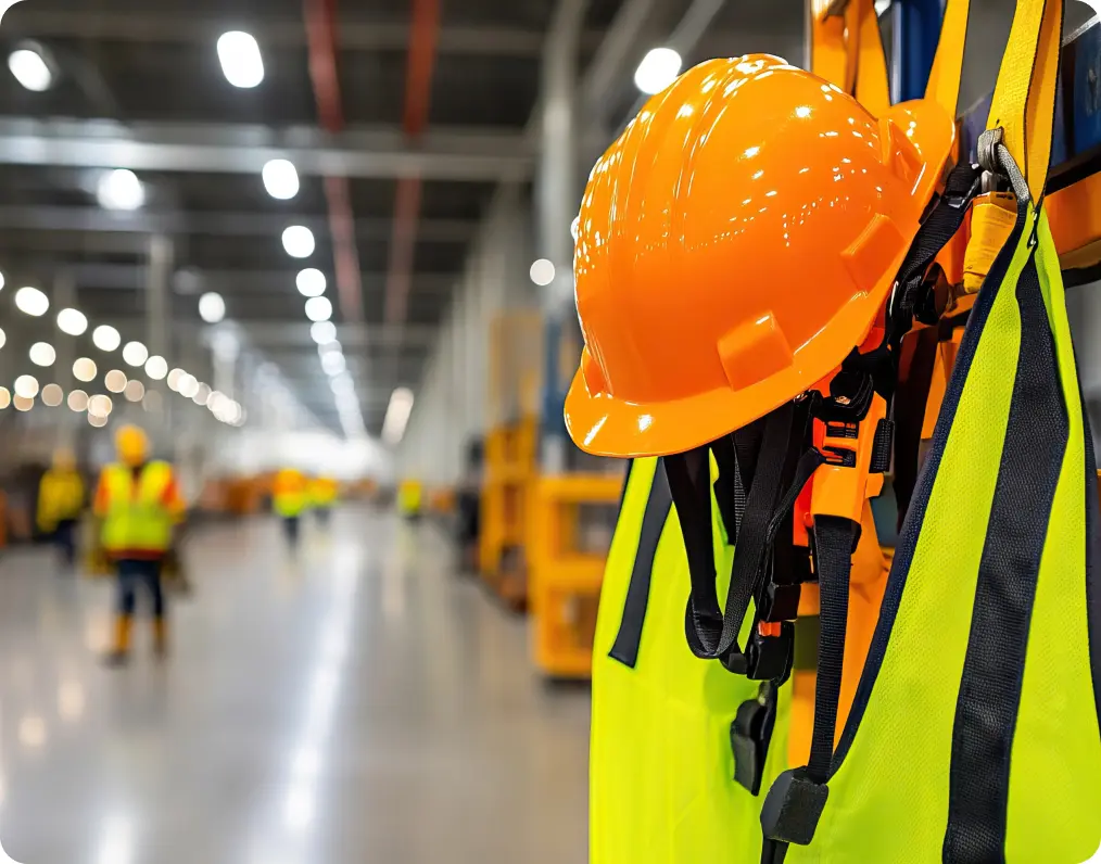 Photo d'un casque et gilet jaune pour minimiser les risques professionnels