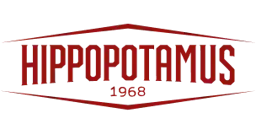Red, stylized Hippo Potamus logo inside a shield-like badge, branding text likely reading 'HIPPOPOTAMUS' with 'Est. 1983'